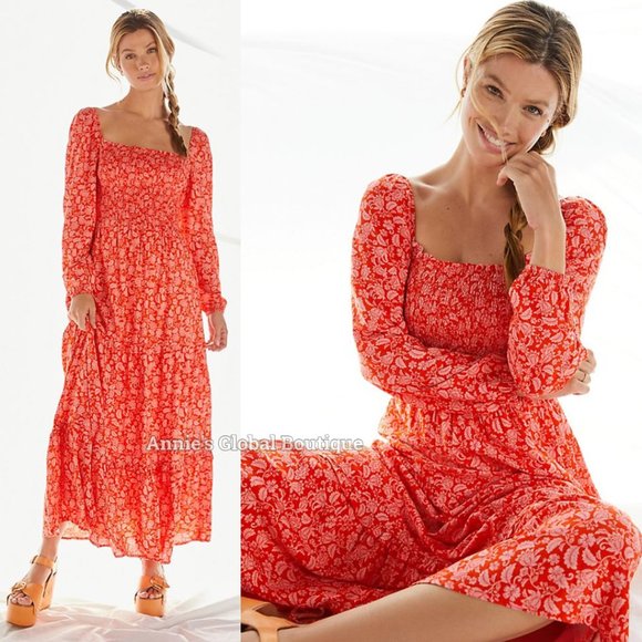 RARE NWT ANTHROPOLOGIE Dolan Smocked Midi Dress. Puffed Sleeves. Size XL - Picture 3 of 16